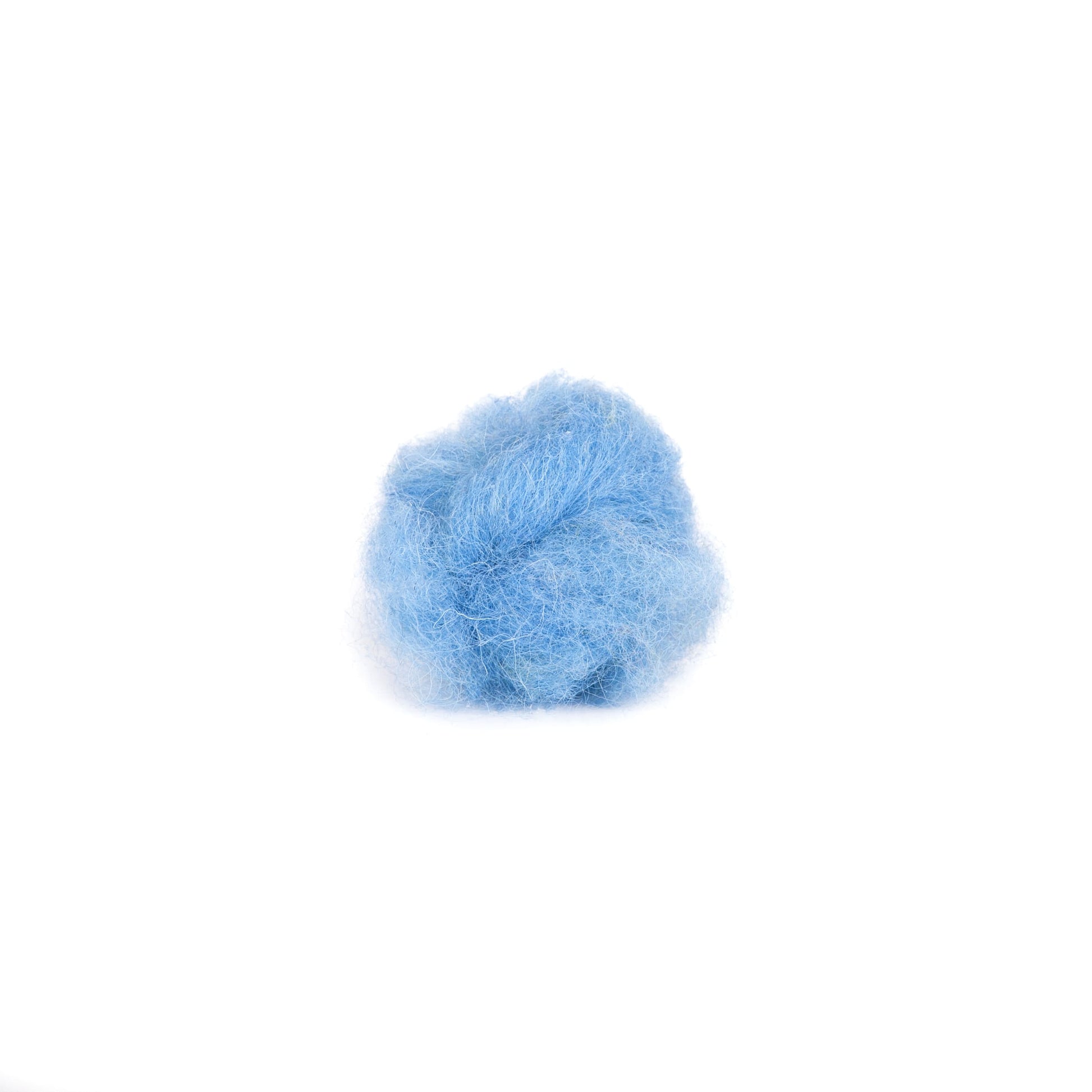 Blue wool roving on a white background