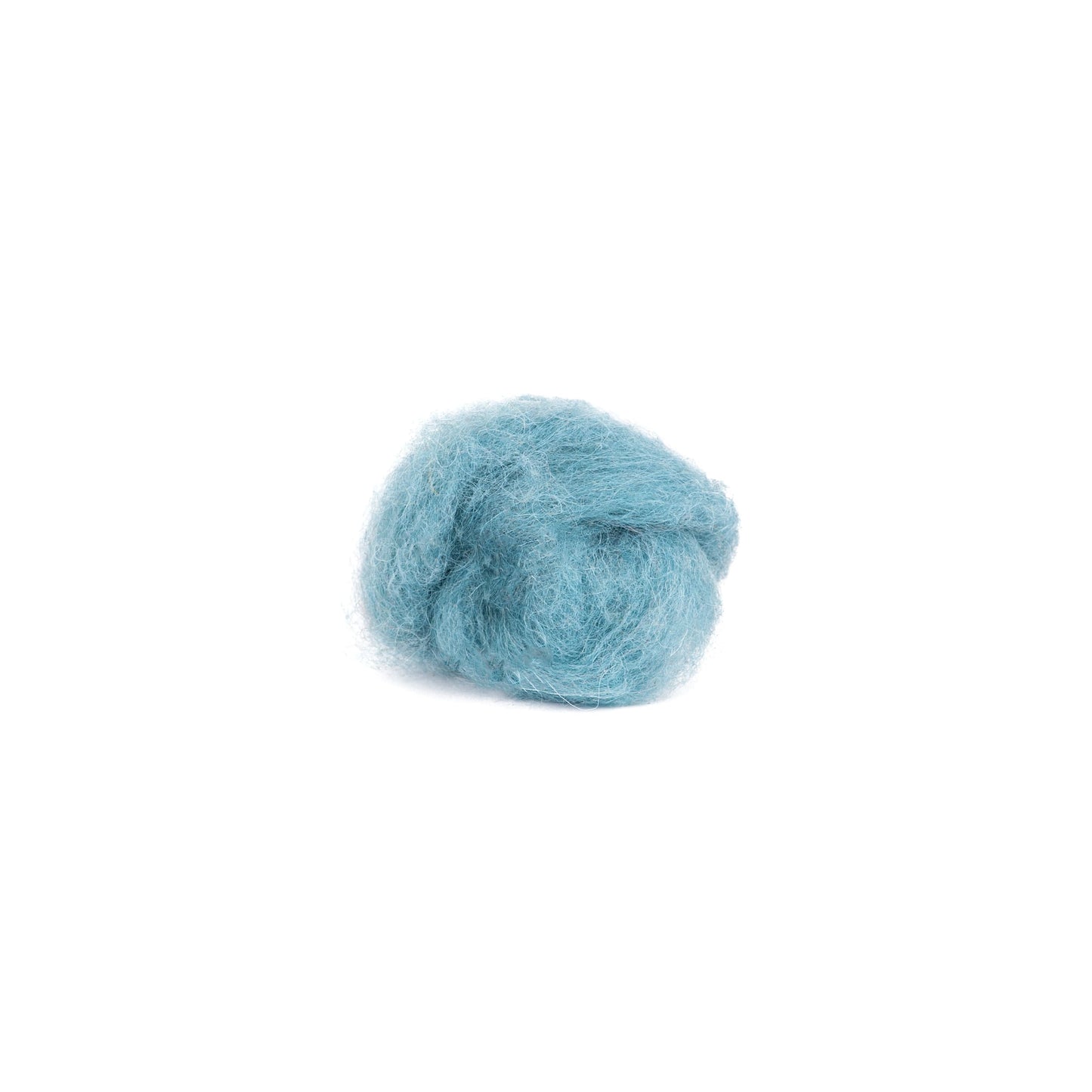 Teal wool roving on a white background