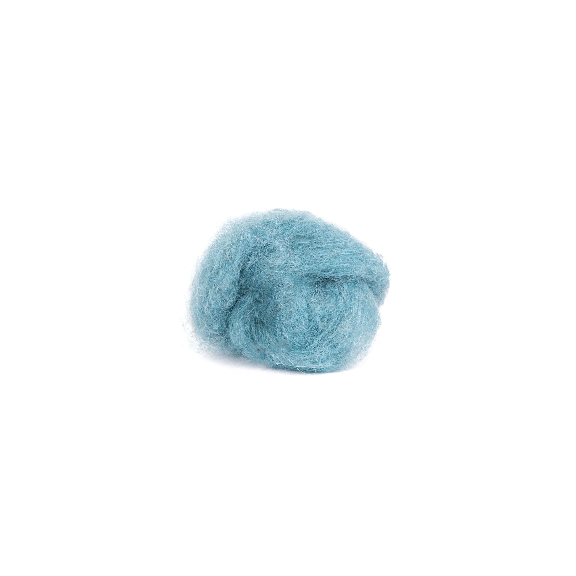 Teal wool roving on a white background